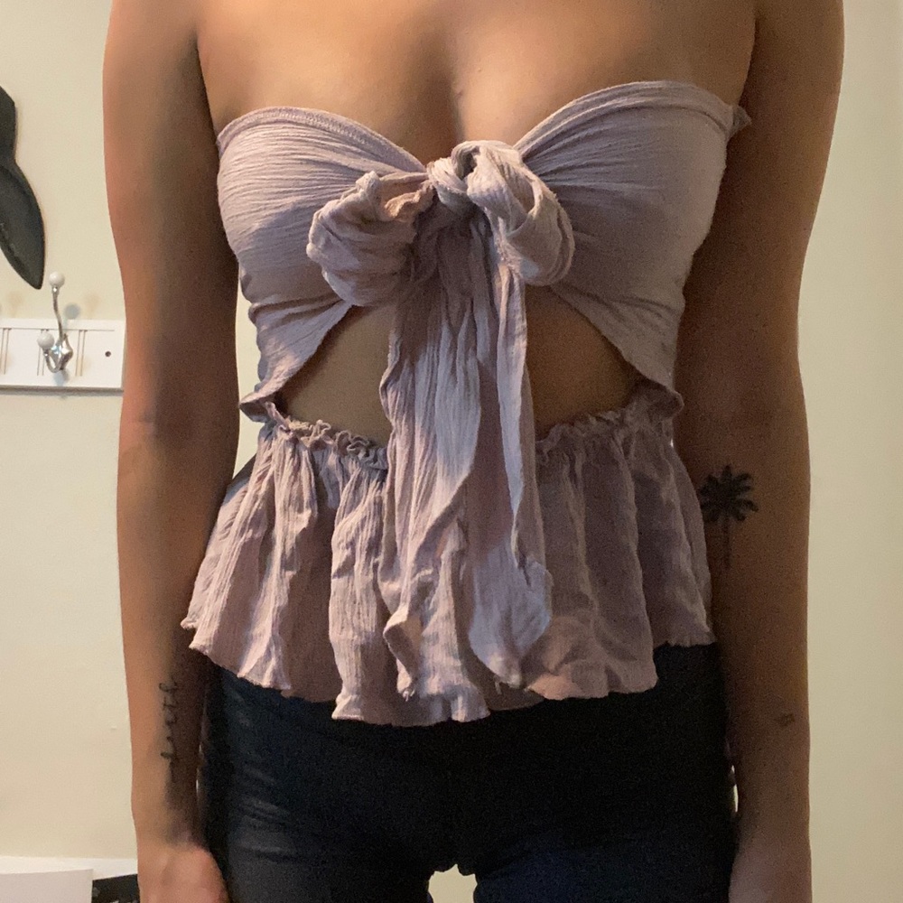Strapless tie up crop top
